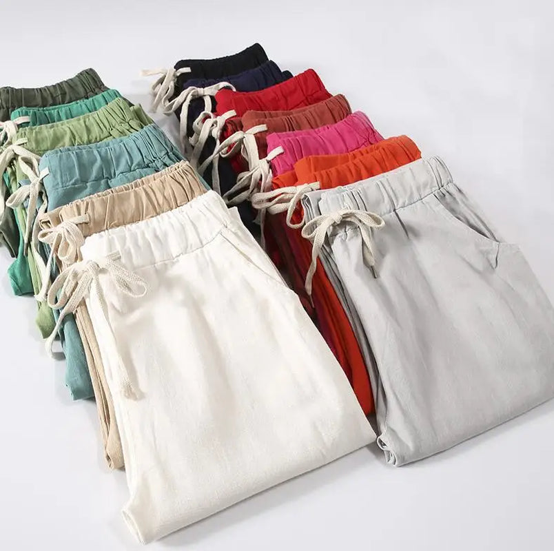 Summer Clothes Women Pants Linen Cotton Casual Pants Candy Color Trousers Female Anklelength Length Pants Harajuku Pantalones