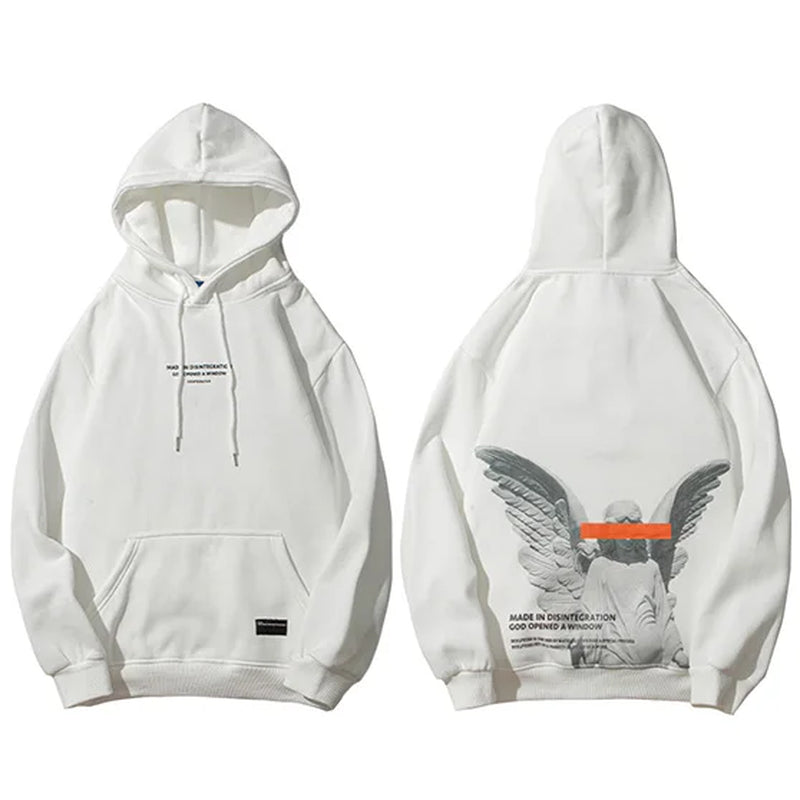 Mens 2025 Hip Hop Streetwear Harajuku Pullover Angel God Printed Hoodie Pocket Cotton Fleece Pullover Grey Hooded Sweatshirt
