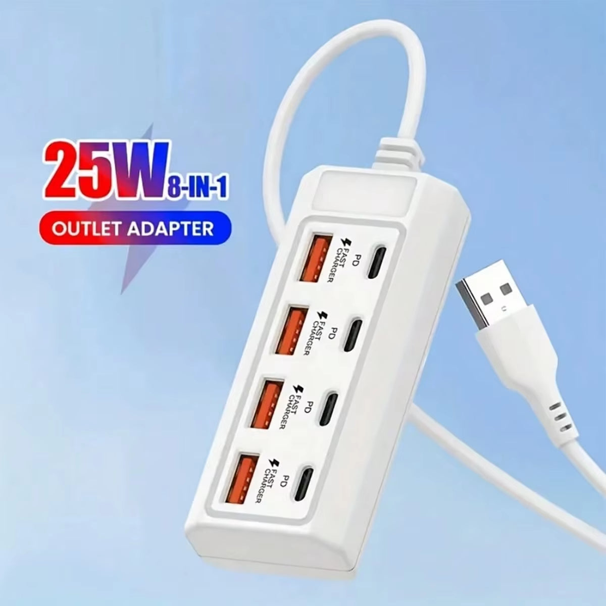 [8-Terminal Station Fast Charging USB Hub] Equipped with 4 USB and 4 PD Ports | 25W Fast Charging, Suitable for Computers