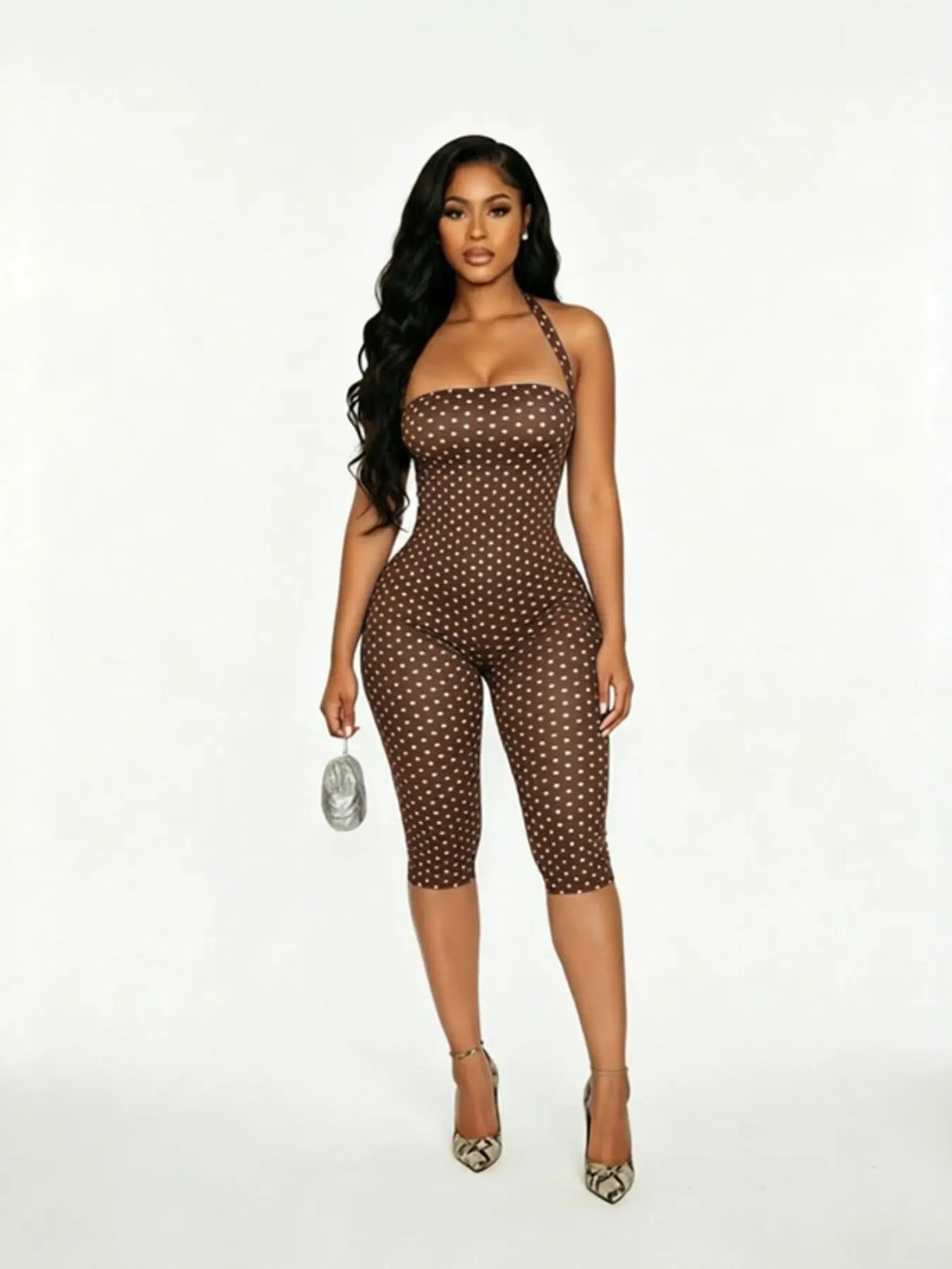Women'S Polka Dot Sleeveless Halter Bodycon Long Pants, Elegant Retro Style, Halter Neck Jumpsuit, Perfect for Daily Commute and Dates, Elegant Fashion Jumpsuit