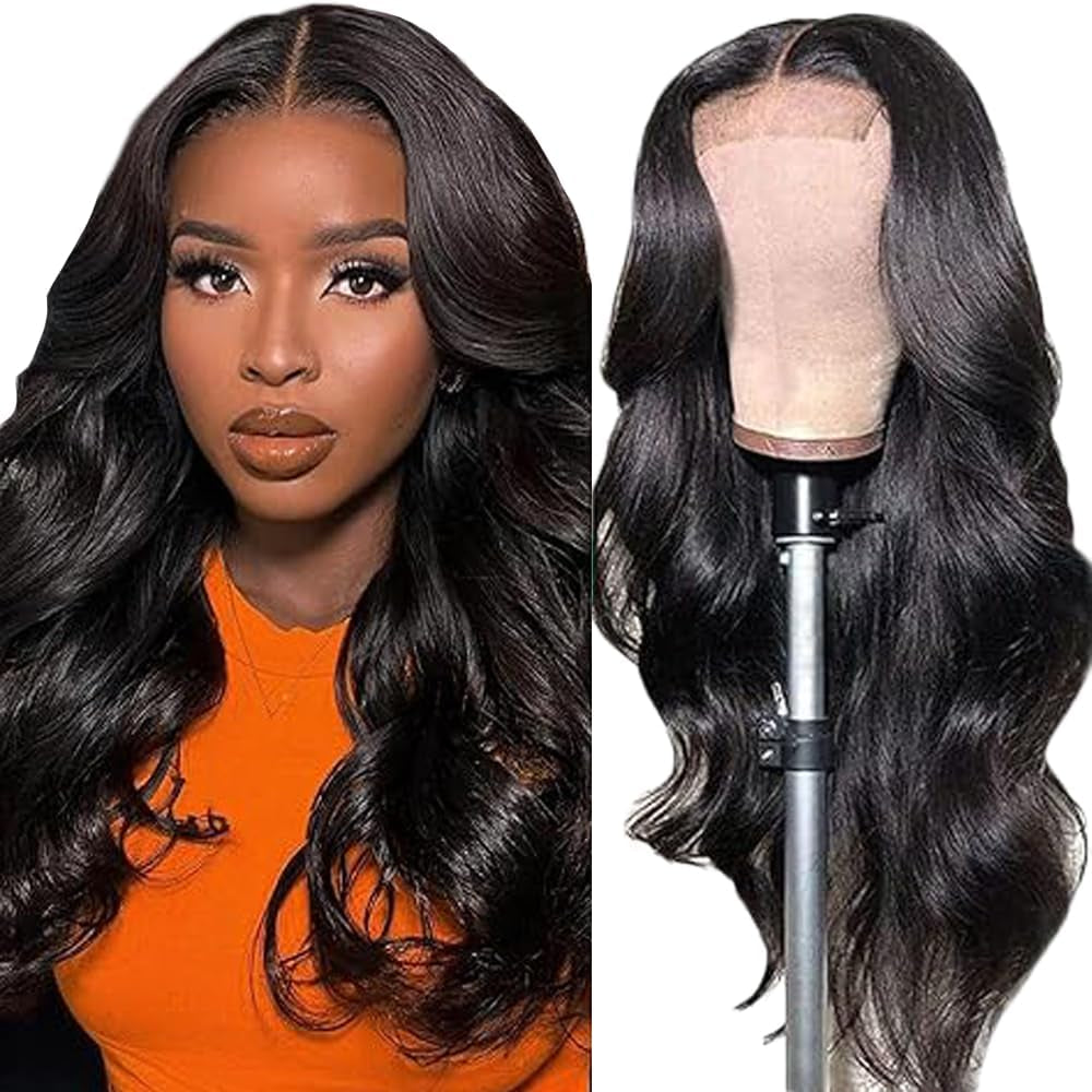 34 Inch 4X1 Lace Front Human Hair Wig Body Wave Glueless Wig Swiss Lace 1B Natural Black Color Brazilian Virgin Capelli Umani Pre Plucked with Baby Hair for Women