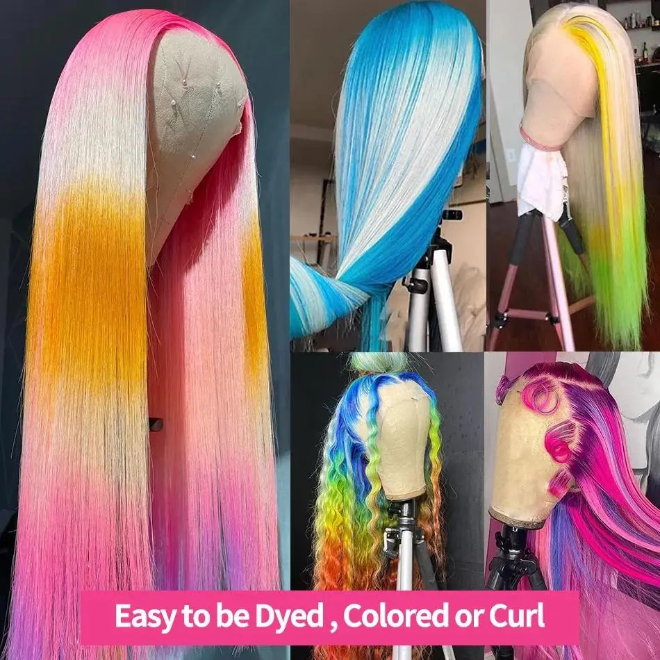 Dachic Hair 180% Density 13X6 HD Transparent 613 Blonde Straight Wigs 40 Inch Lace Frontal Hot Red Colored Human Hair Wigs 99J Burgundy Wig Brazilian Blonde Body Wave Wig 13X4 Lace Front Ginger Blonde Hair Wigs