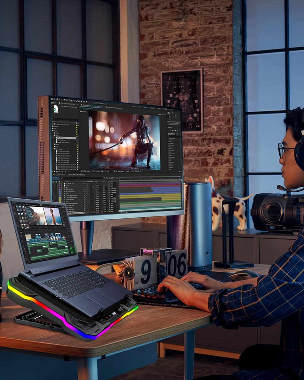 Laptop Cooling Stand Gaming RGB Cooler for 15-19 Inch Heavy Laptop | Gamer PC Computers Partner Fan with Full RGB Lights, 1 Big Powerful Fan Pull up Stand Heat Dissipation
