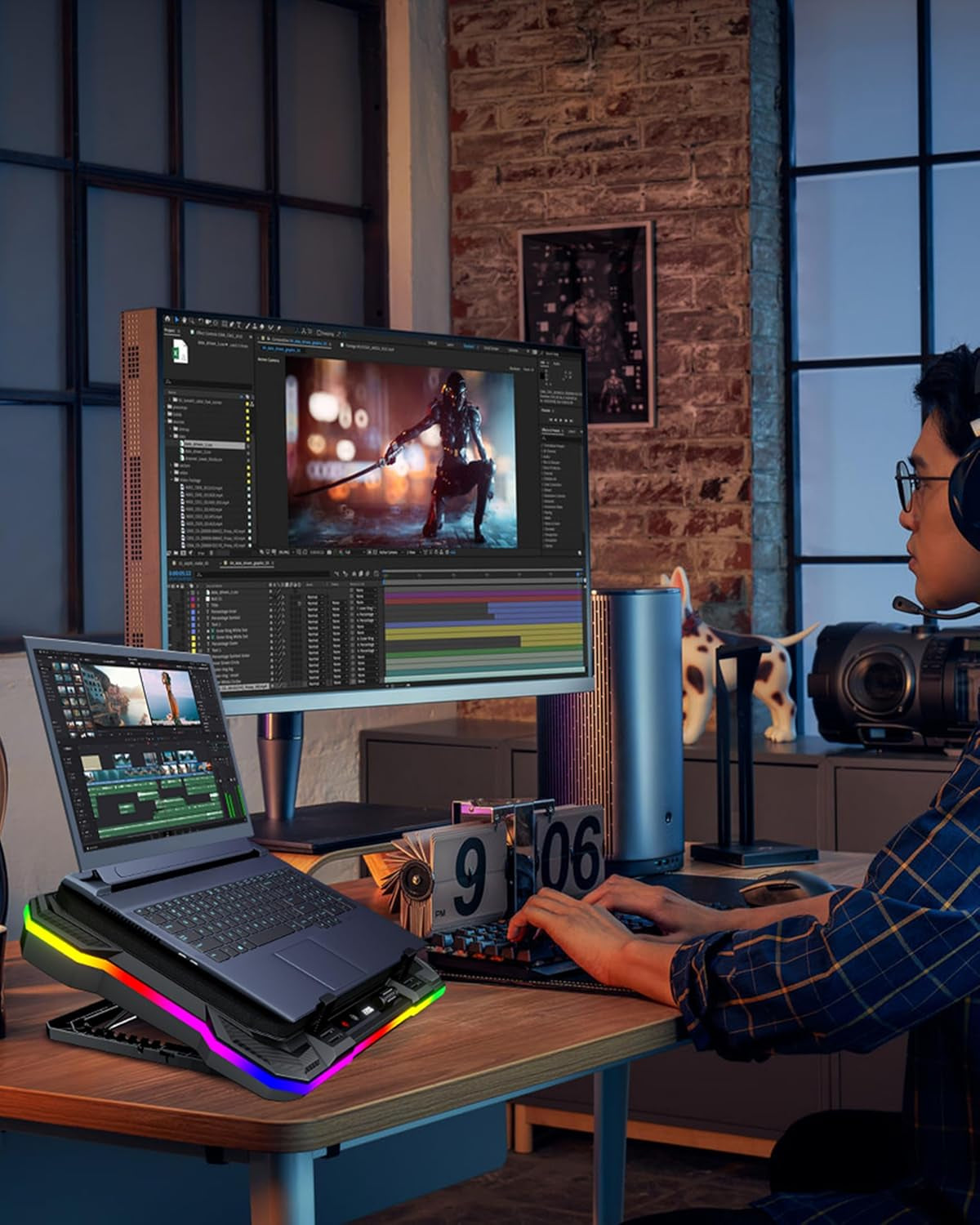 Laptop Cooling Stand Gaming RGB Cooler for 15-19 Inch Heavy Laptop | Gamer PC Computers Partner Fan with Full RGB Lights, 1 Big Powerful Fan Pull up Stand Heat Dissipation