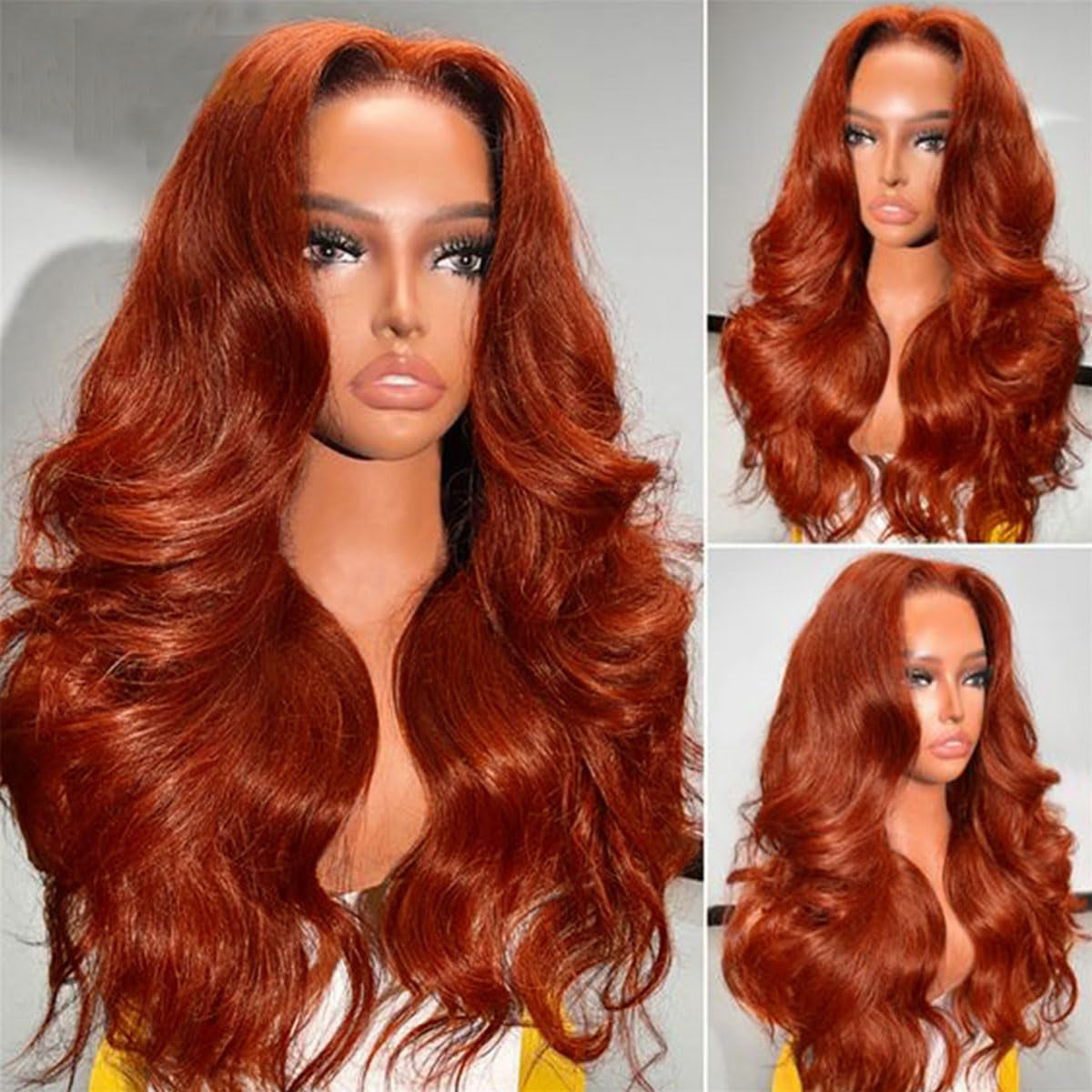 Reddish Brown Lace Front Wigs Human Hair Body Wave 200% Density Pre Plucked Auburn Brown Human Hair 13X6 Lace Front Wigs HD Transparent Lace Frontal Colored Wigs Human Hair for Women 24 Inch