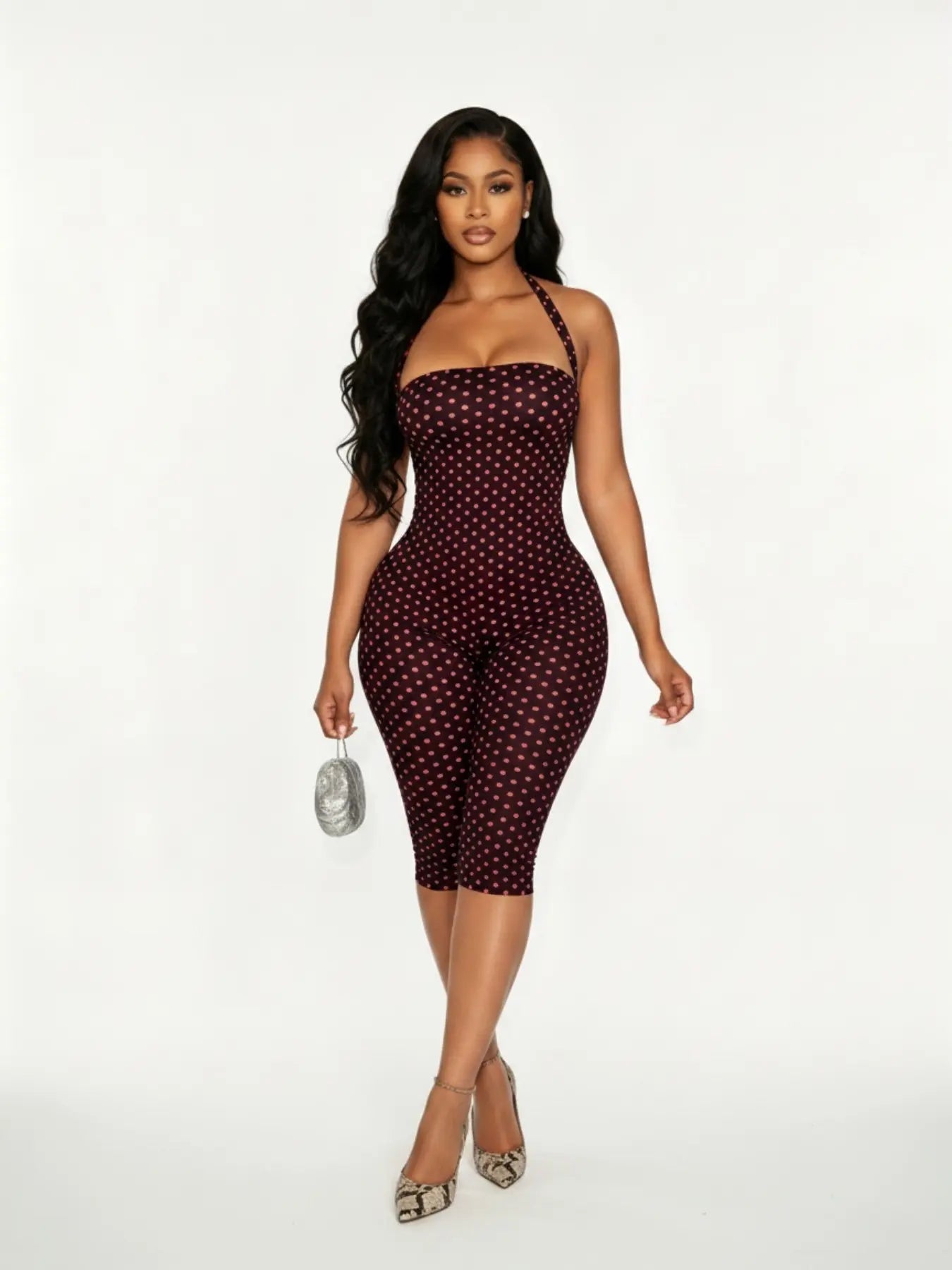Women'S Polka Dot Sleeveless Halter Bodycon Long Pants, Elegant Retro Style, Halter Neck Jumpsuit, Perfect for Daily Commute and Dates, Elegant Fashion Jumpsuit