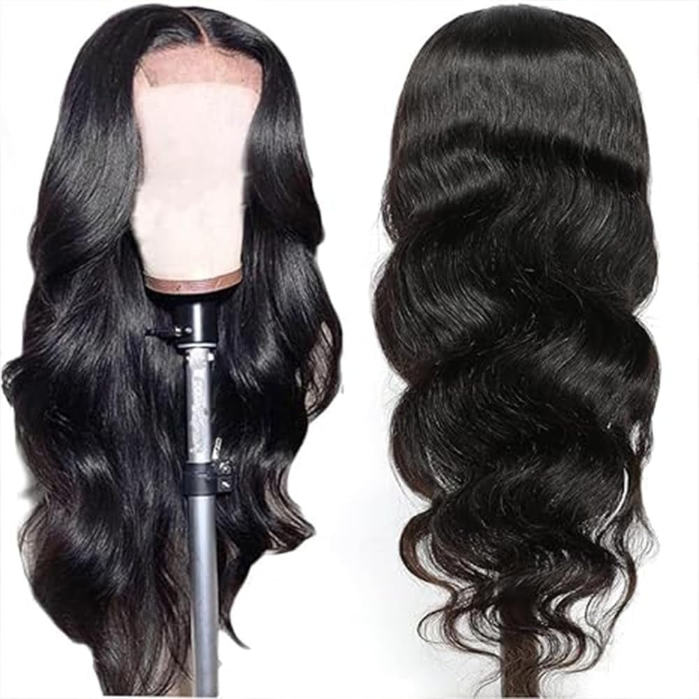 34 Inch 4X1 Lace Front Human Hair Wig Body Wave Glueless Wig Swiss Lace 1B Natural Black Color Brazilian Virgin Capelli Umani Pre Plucked with Baby Hair for Women