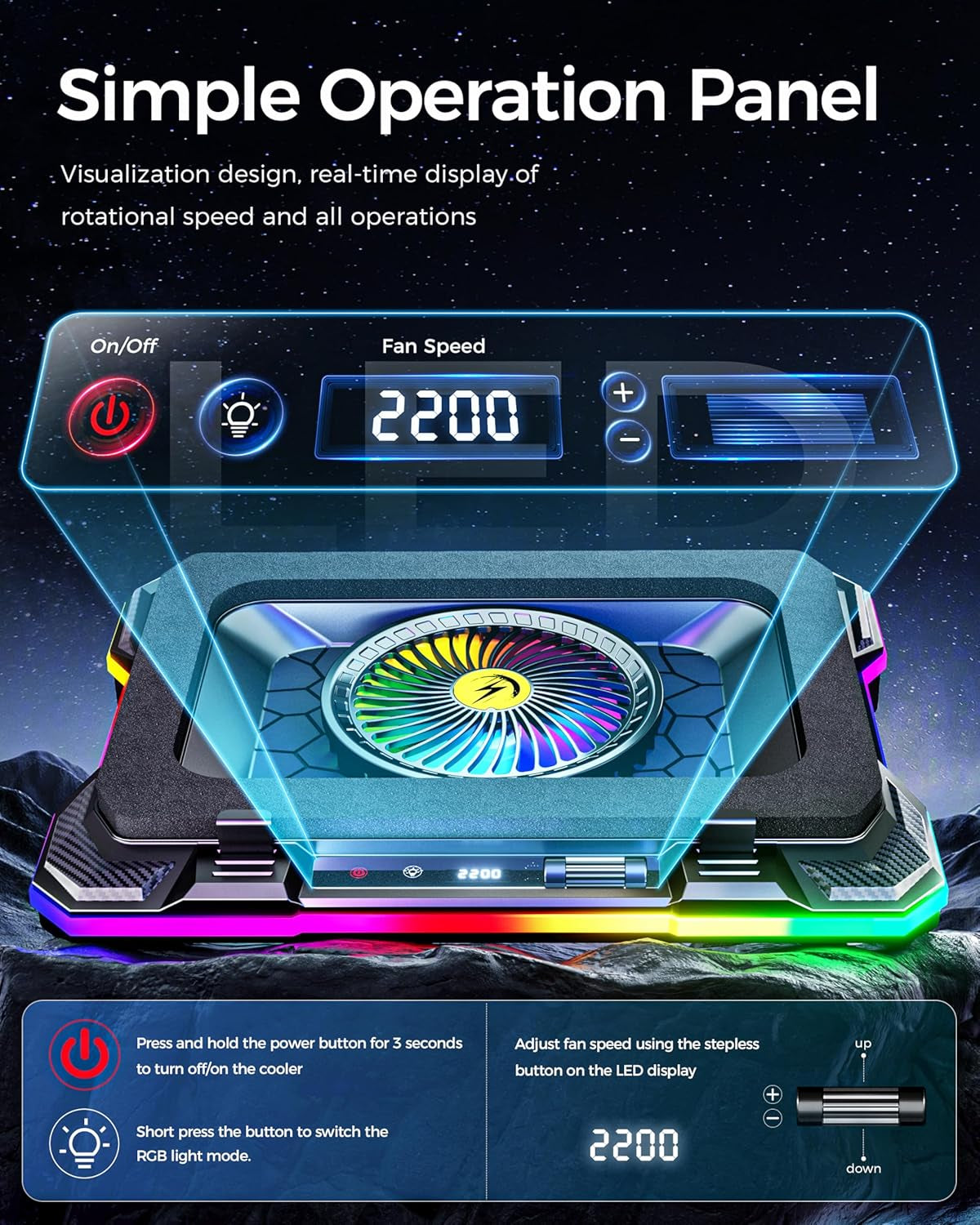 Laptop Cooling Stand Gaming RGB Cooler for 15-19 Inch Heavy Laptop | Gamer PC Computers Partner Fan with Full RGB Lights, 1 Big Powerful Fan Pull up Stand Heat Dissipation