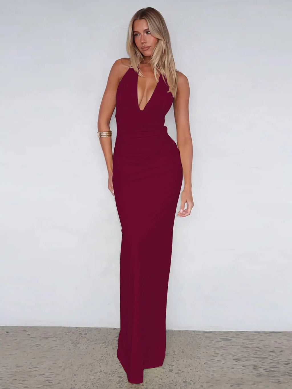 Women'S Solid Color Backless Halter Neck Slip Dress, Plain Sleeveless Tie-Back Lace-Up Bodycon Long Dress, Birthday Party Club Date Night Dress Evening Formal Wear Gown Maxi Dress, Ladies Summer Clothes