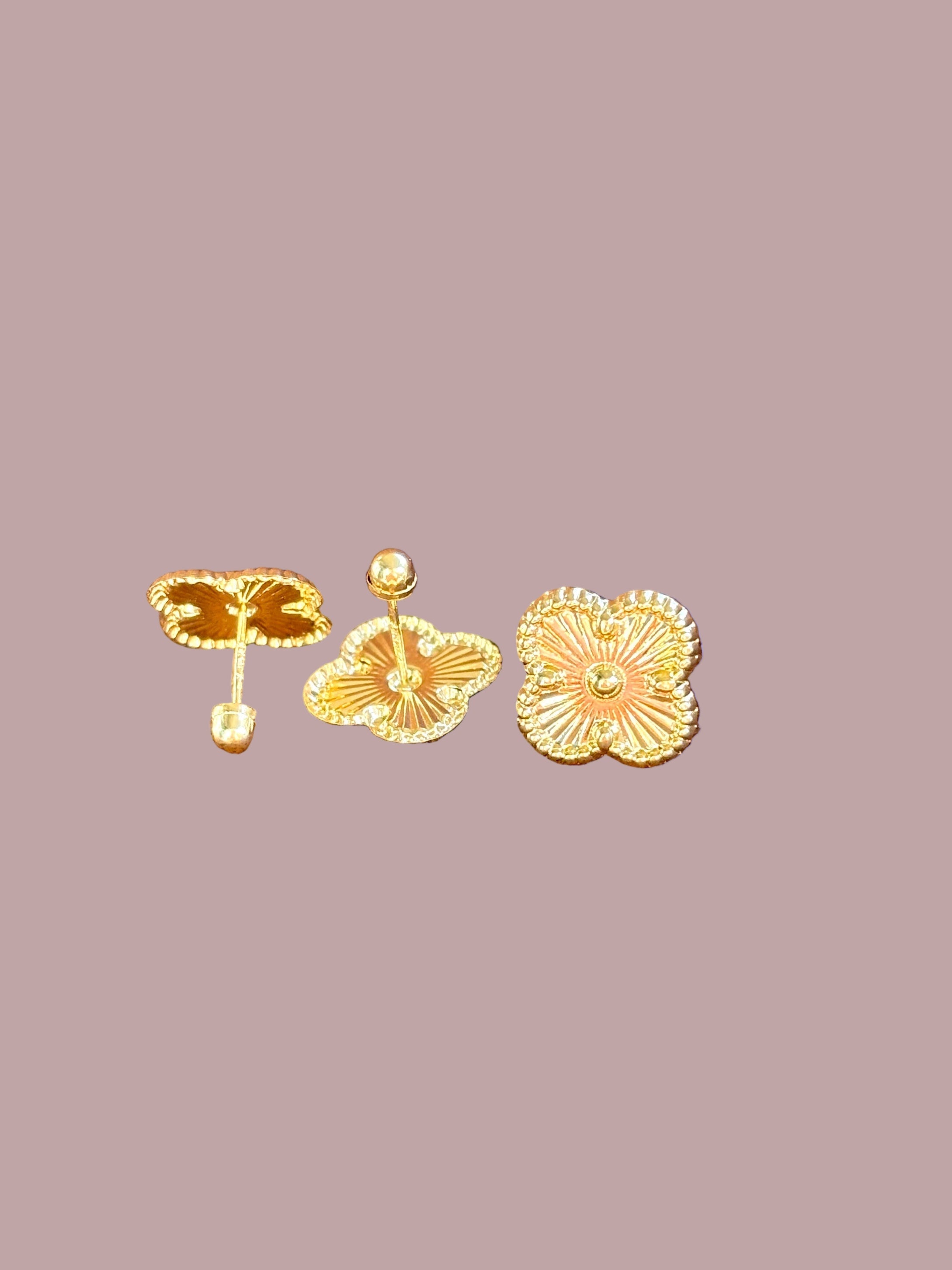 10K Solid Gold Flower Earrings for Girls | Screw back gold earrings | Aretes de oro 10k Flores
