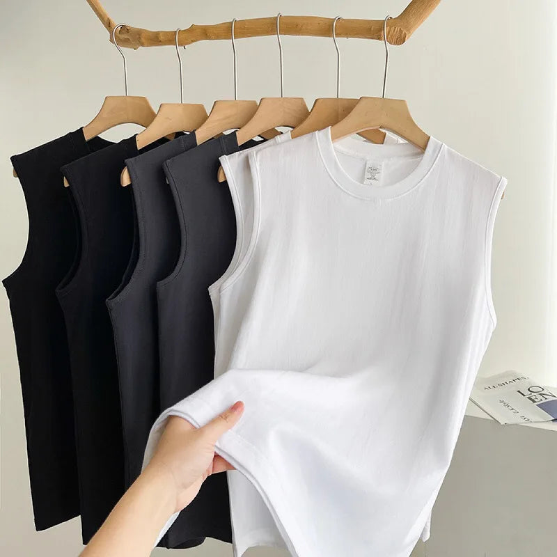 Summer Men'S Sleeveless T Shirt New Fashion Summer Basic 100% Cotton Men Women Boyfriend Tank Tops Black White Gray
