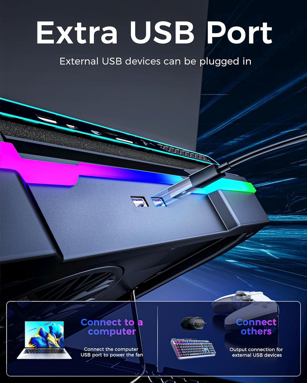 Laptop Cooling Stand Gaming RGB Cooler for 15-19 Inch Heavy Laptop | Gamer PC Computers Partner Fan with Full RGB Lights, 1 Big Powerful Fan Pull up Stand Heat Dissipation