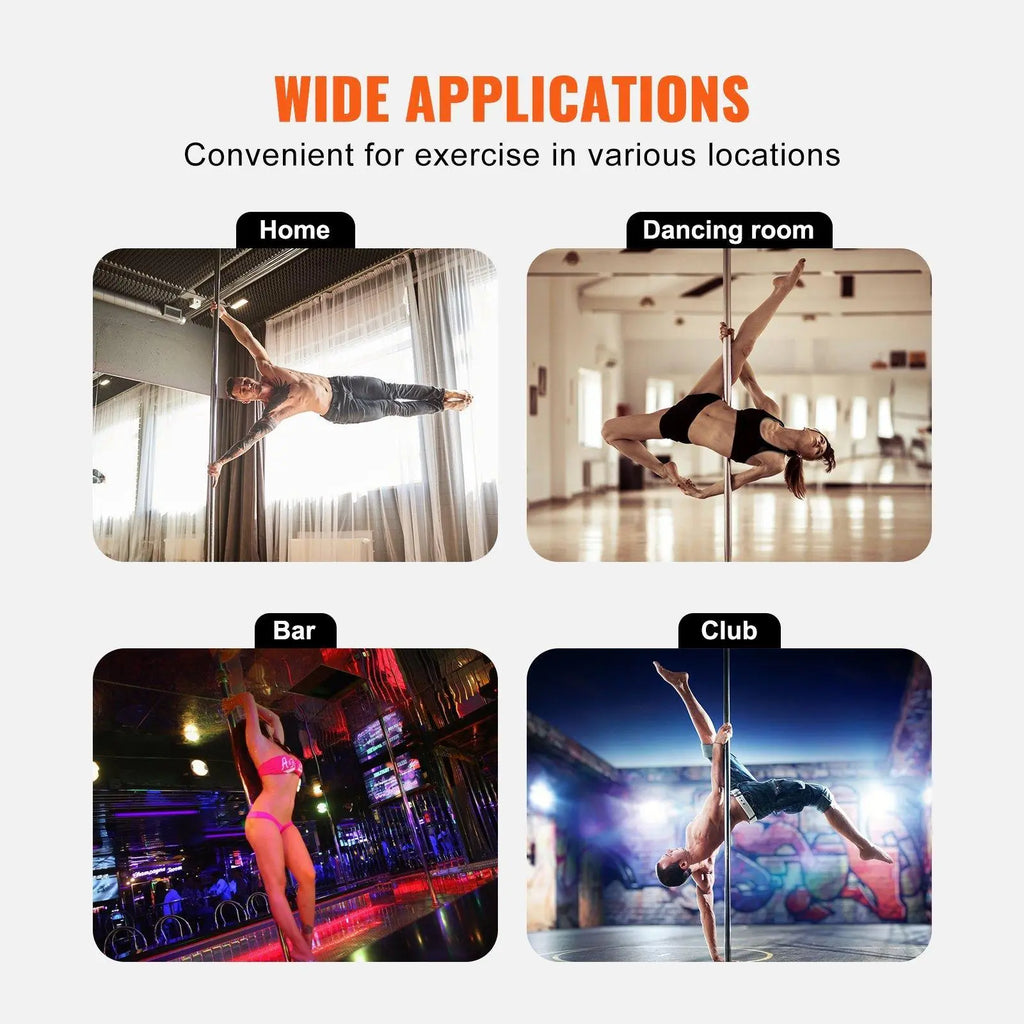 【Summerfinds】Vevor Professional Dancing Pole, , Spinning Static Dancing Pole Kit, Portable Removable Pole, 45Mm Heavy-Duty Stainless Steel Pole, Height Adjustable Fitness Pole, for Exercise Home Club Gym, Silver,Camping Essentials