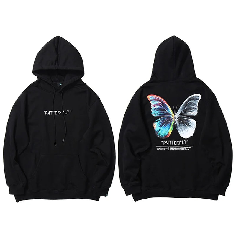 2025 Men Hip Hop Sweatshirt Hoodie Color Butterfly Streetwear Harajuku Pullover Hoodie Cotton Fleece Winter Autumn Black Hoodie