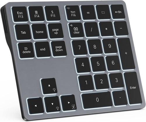 Backlit Bluetooth Numeric Keypad for Laptops and Computers, Number Pads 34 Keys with 7-Color Backlight for Macbook & Windows, Gray