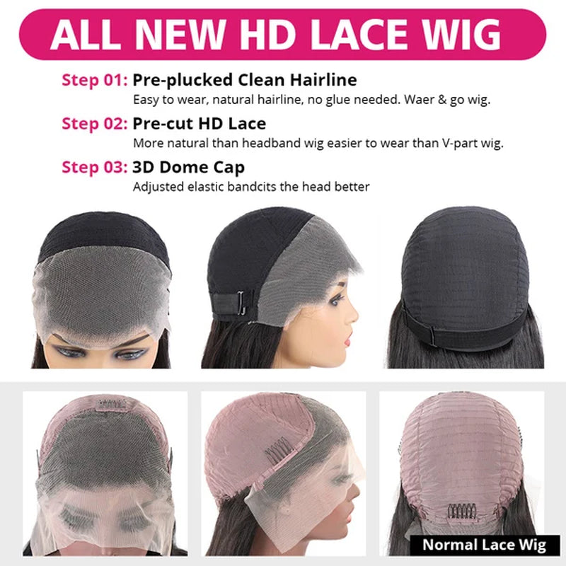 Ishow Glueless Lace Front Wigs Straight Human Hair Wigs 13X4 HD Lace Wigs Pre-Plucked
