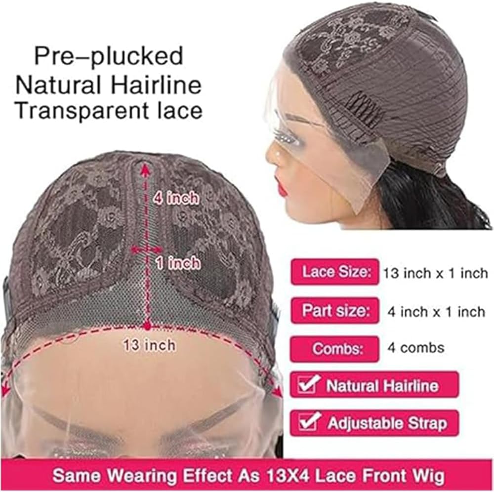 Parrucca Donna Capelli Veri Umani Human Hair Wig Lace Front Wig 13X1 Transparent Lace Natural Black Curly Wave for Women Glueless Wear and Go Minimal Smell Low Shedding 16 Inch