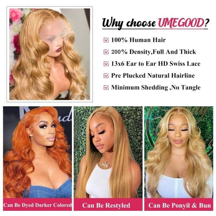 250% Density 30Inch Honey Blonde Wig Human Hair 13X6 HD Transparent Lace Front Wigs Human Hair Pre-Plucked 13X6 Blonde Body Wave Glueless Light Brown Lace Front Wigs Human Hair