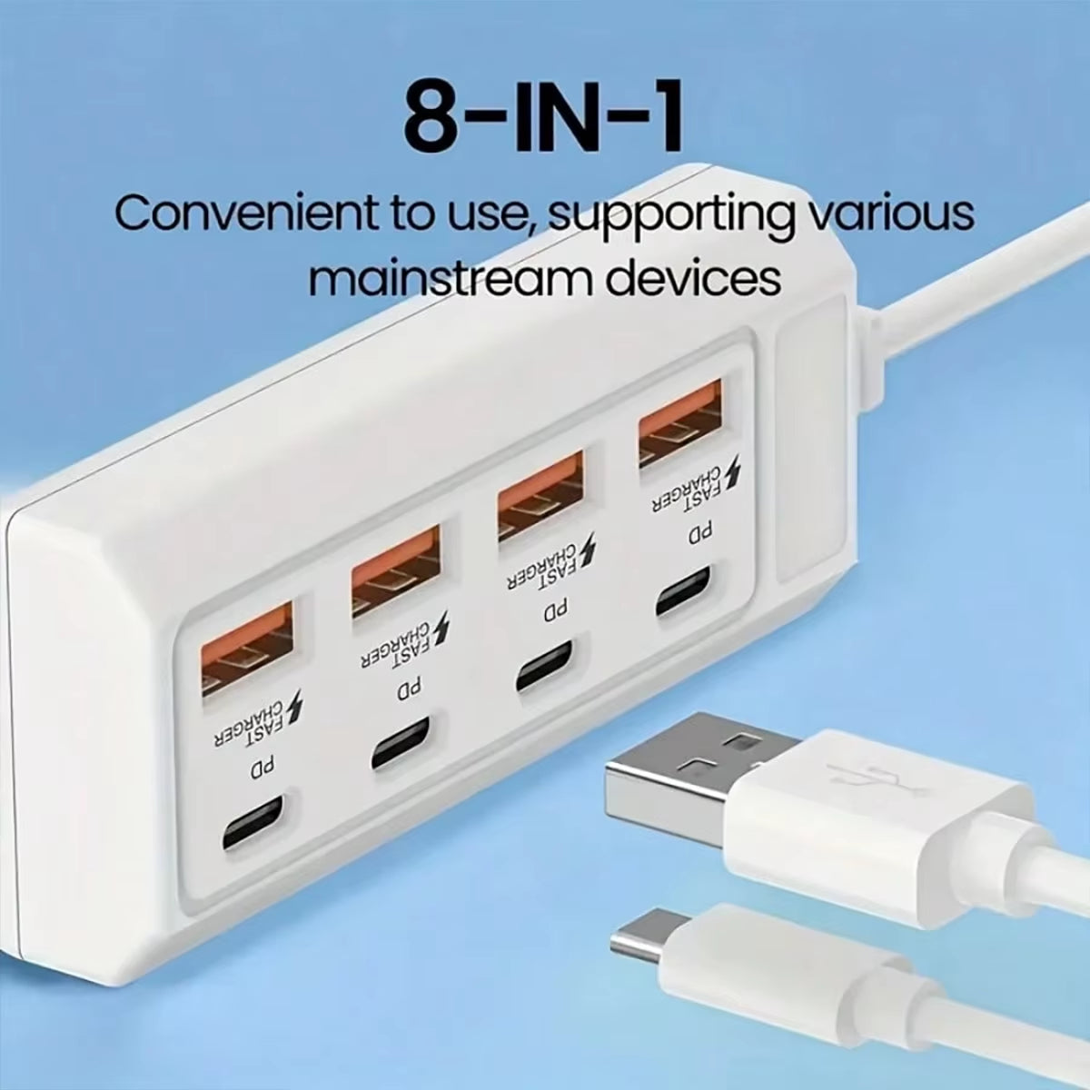 [8-Terminal Station Fast Charging USB Hub] Equipped with 4 USB and 4 PD Ports | 25W Fast Charging, Suitable for Computers