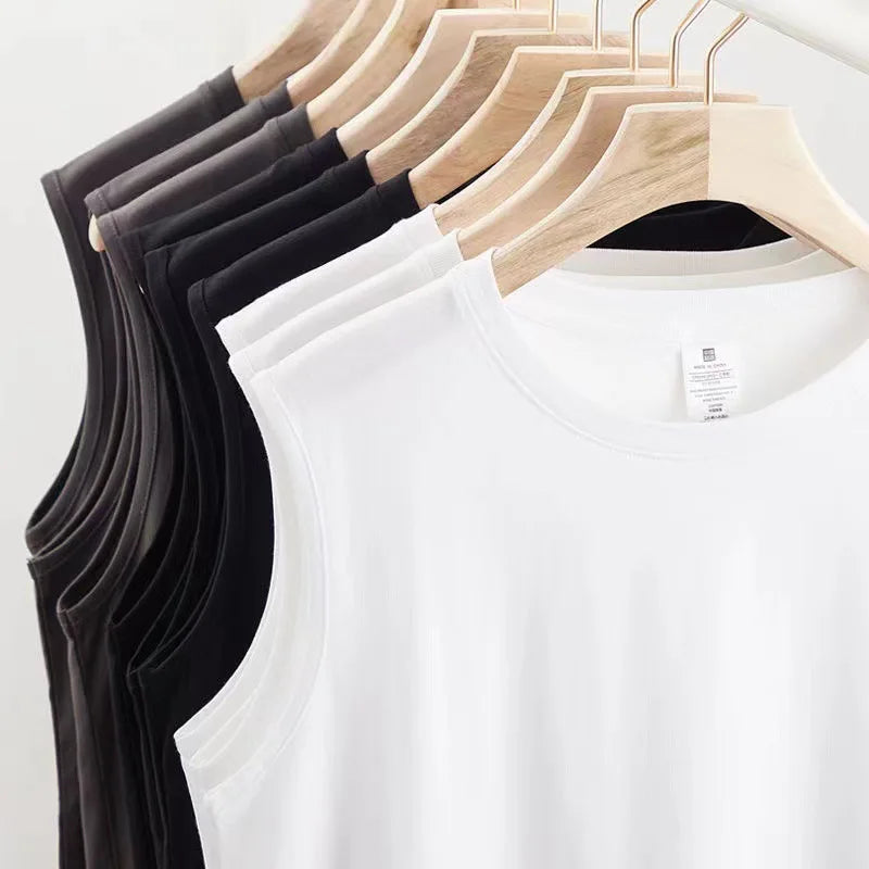 Summer Men'S Sleeveless T Shirt New Fashion Summer Basic 100% Cotton Men Women Boyfriend Tank Tops Black White Gray