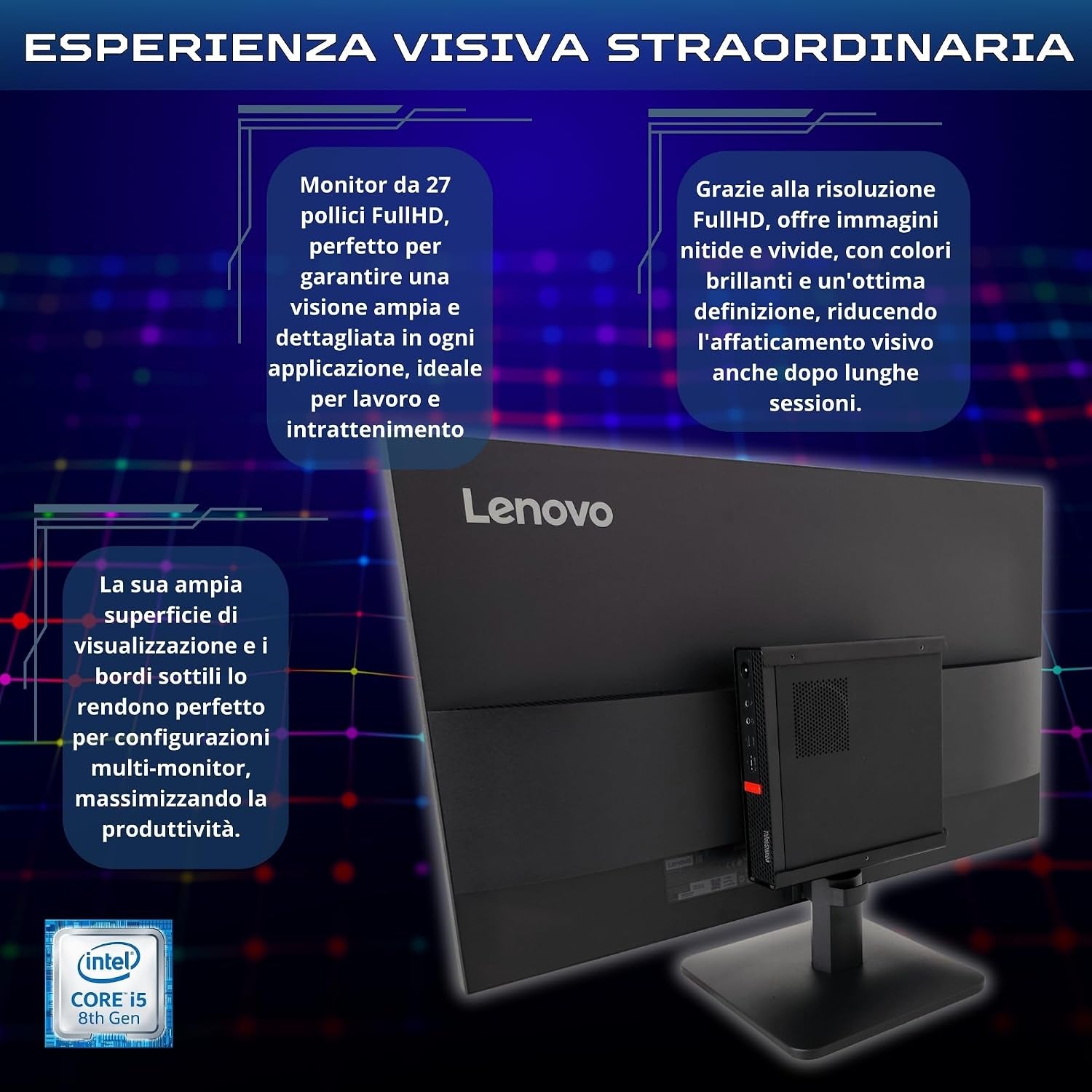 Lenovo Computer Completo Slim 27 Pollici I5 8500 16 GB Di RAM 1 Tera SSD Win 11 Pro Office 2021 Pro 36 Mesi Di Garanzia -S27