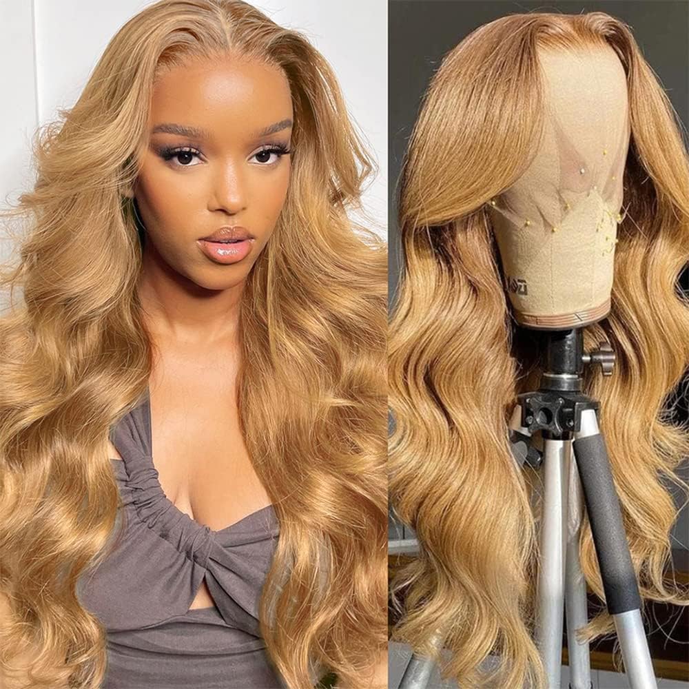 250% Density 30Inch Honey Blonde Wig Human Hair 13X6 HD Transparent Lace Front Wigs Human Hair Pre-Plucked 13X6 Blonde Body Wave Glueless Light Brown Lace Front Wigs Human Hair