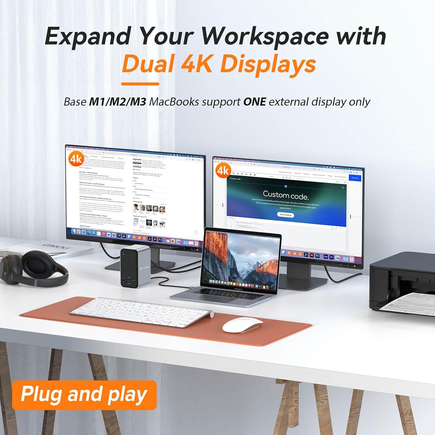 15-In-2 Macbook Pro Docking Station, Dual 4K Monitor, Plug & Play | 2 HDMI, VGA, PD 3.0, 7 USB, Ethernet, 3.5Mm Audio, Macbook Compatible, Compact, for Home Office & Professional Productivity