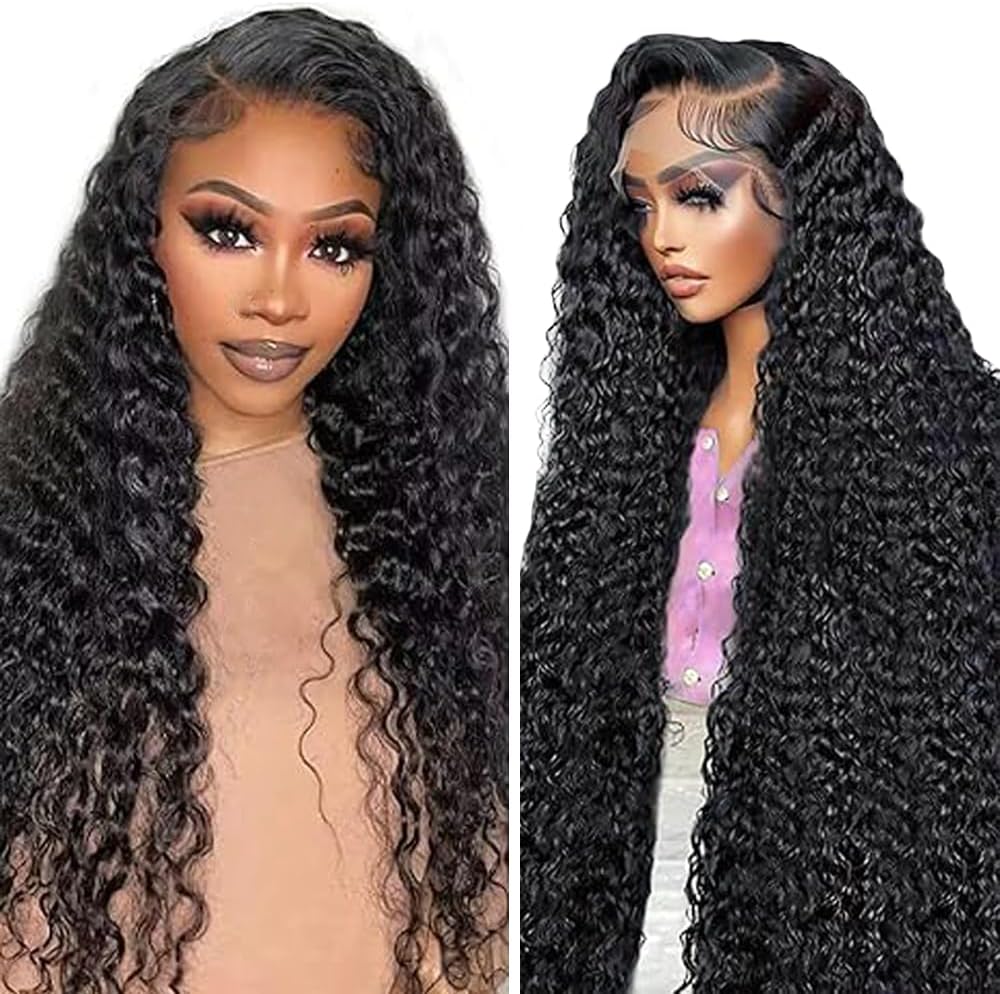 Parrucca Donna Capelli Veri Umani Human Hair Wig Lace Front Wig 13X1 Transparent Lace Natural Black Curly Wave for Women Glueless Wear and Go Minimal Smell Low Shedding 16 Inch