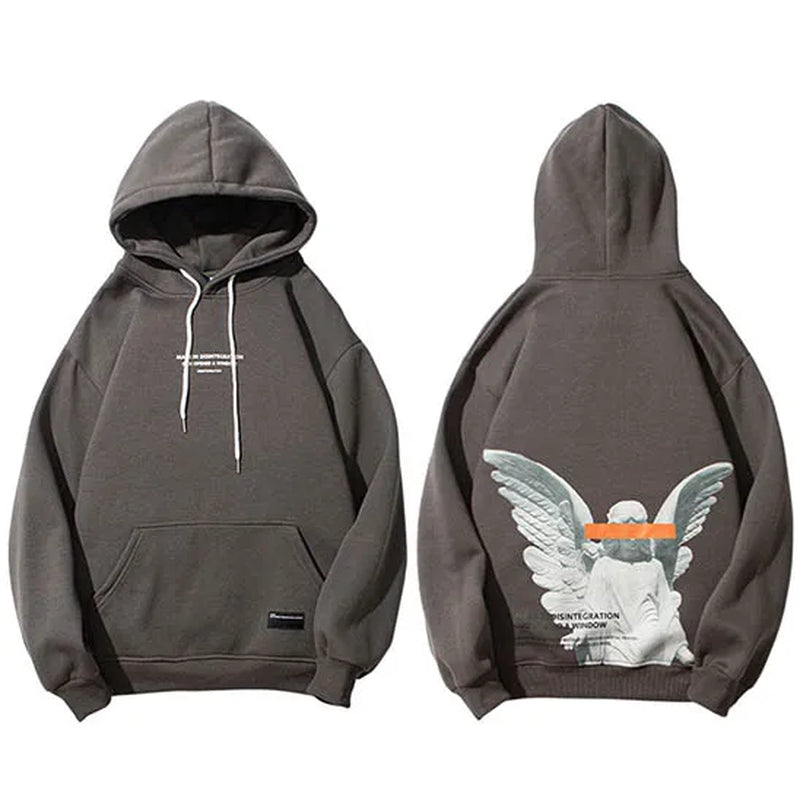 Mens 2025 Hip Hop Streetwear Harajuku Pullover Angel God Printed Hoodie Pocket Cotton Fleece Pullover Grey Hooded Sweatshirt