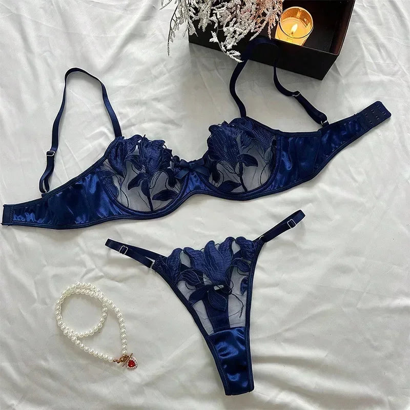 2024 Women Sexy Lingerie Bra Underwear Set Cute Bow Ultrathin Lace Lingerie Set Temptati Hot Outfits for Pretty Girls