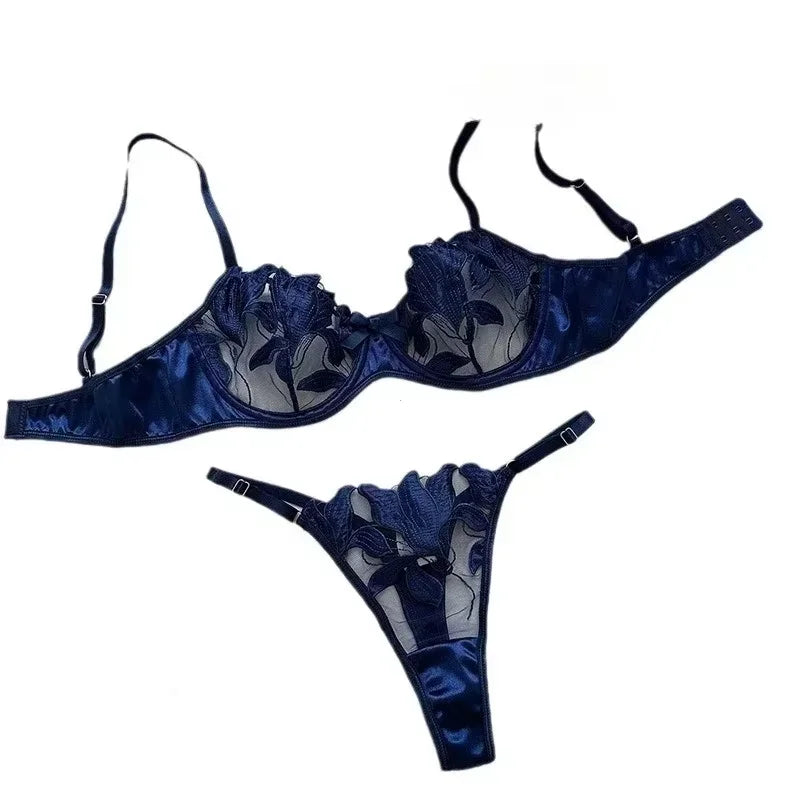 2024 Women Sexy Lingerie Bra Underwear Set Cute Bow Ultrathin Lace Lingerie Set Temptati Hot Outfits for Pretty Girls