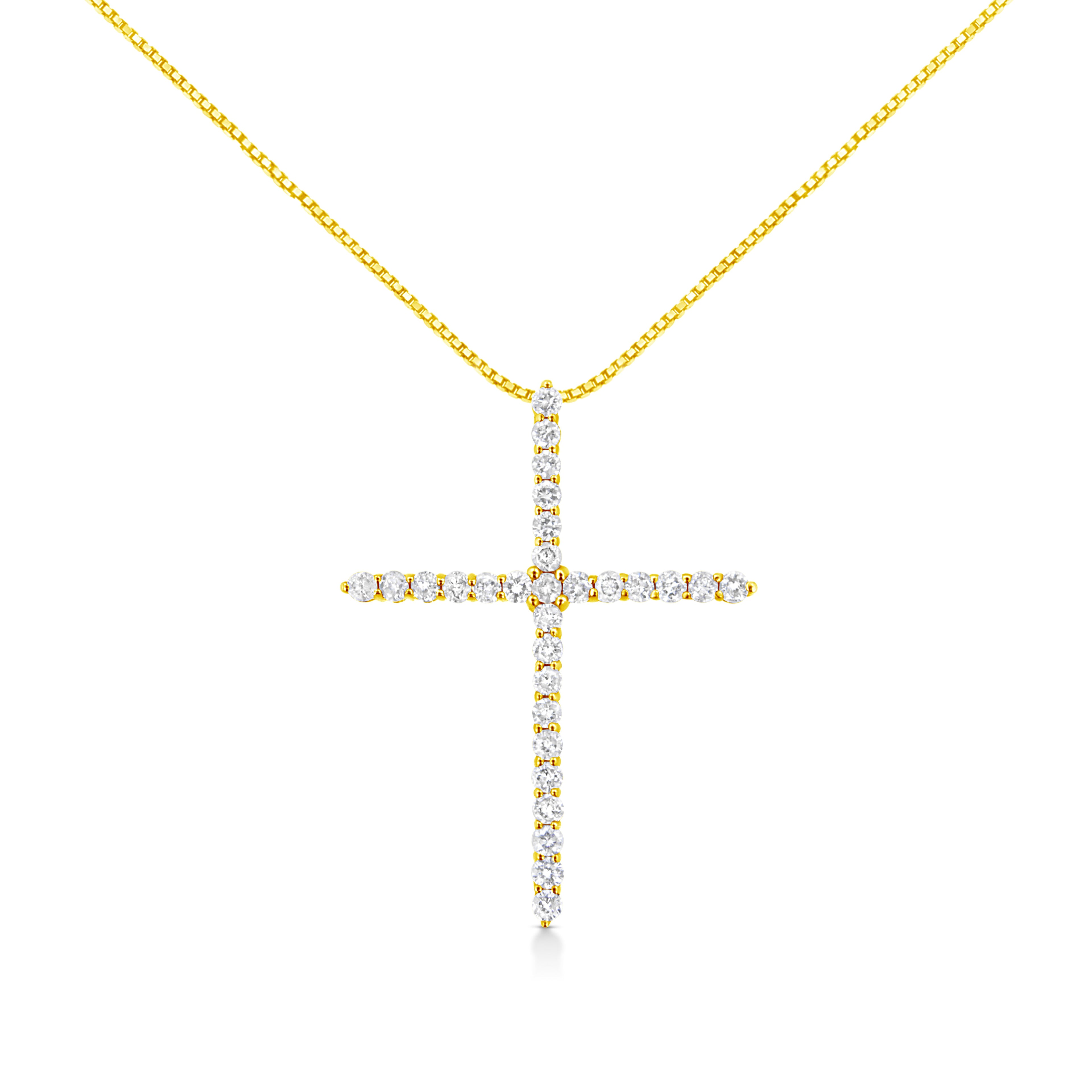 10K Yellow Gold Plated .925 Sterling Silver 3.0 Cttw Prong-Set Round Brilliant Cut Diamond Cross 18" Pendant Necklace (J-K Color, I1-I2 Clarity)