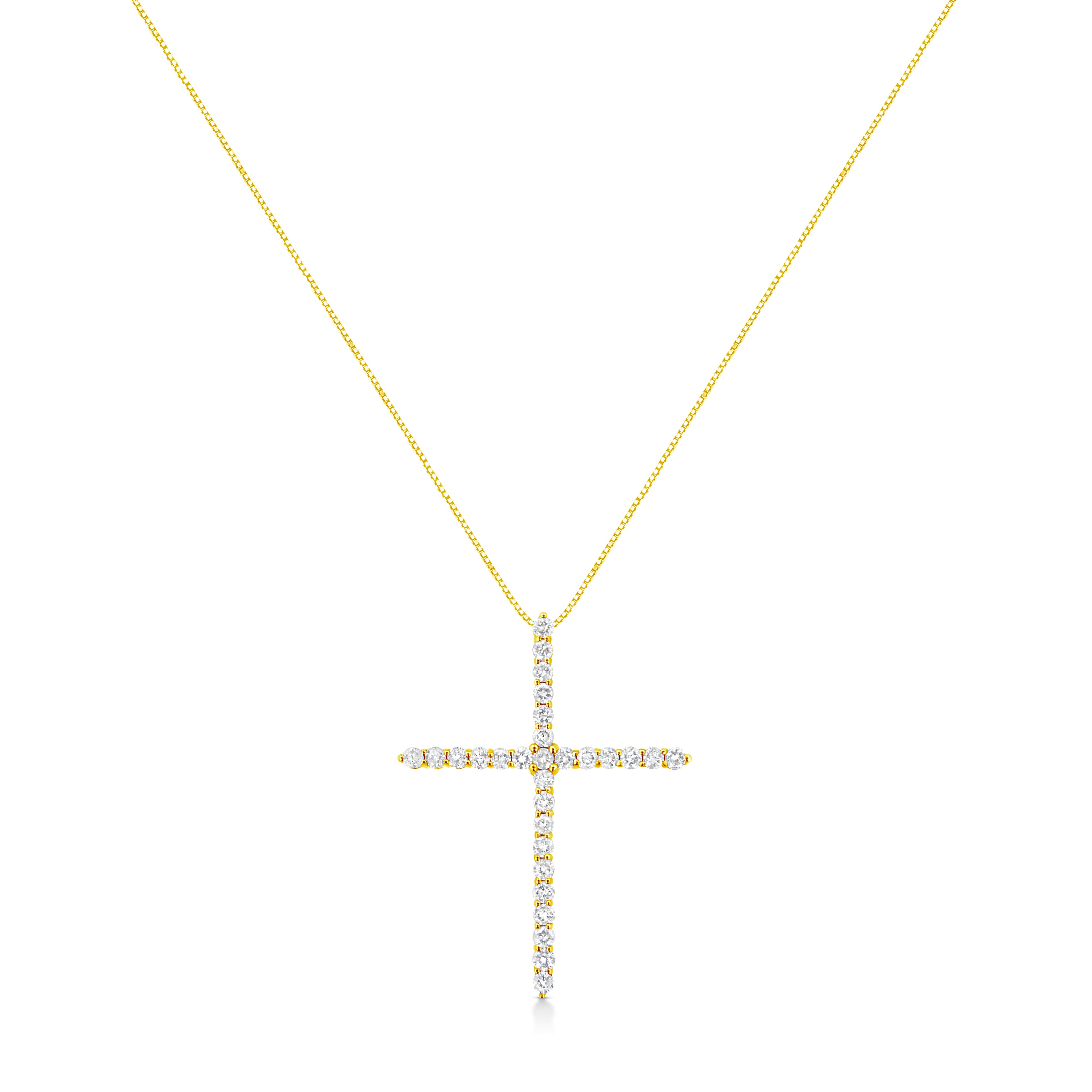 10K Yellow Gold Plated .925 Sterling Silver 3.0 Cttw Prong-Set Round Brilliant Cut Diamond Cross 18" Pendant Necklace (J-K Color, I1-I2 Clarity)