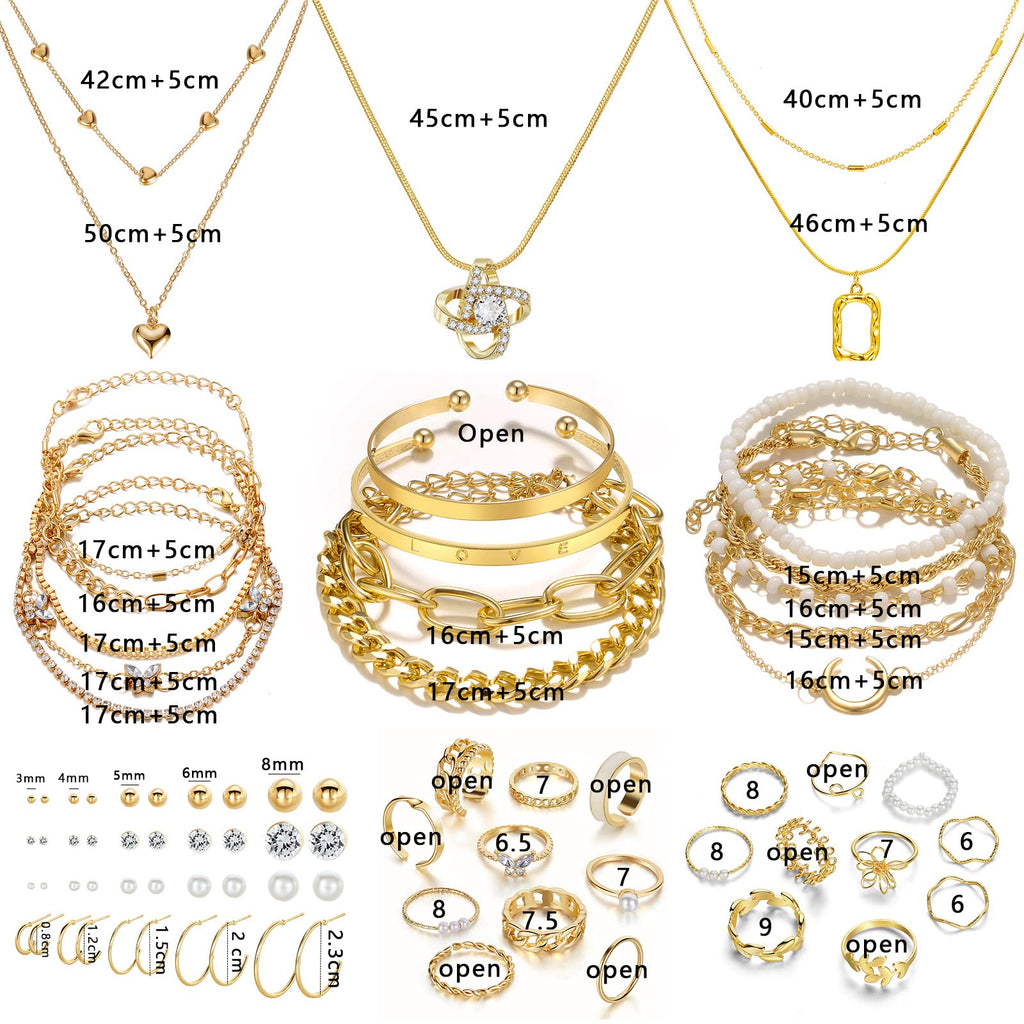 Women's Accessories - 36-Piece Gold Plated Jewelry Set Necklaces Bracelets Earrings Rings Gift