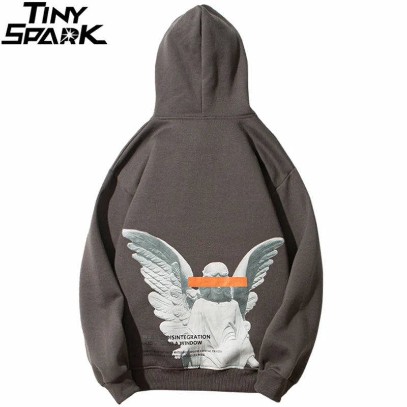 Mens 2025 Hip Hop Streetwear Harajuku Pullover Angel God Printed Hoodie Pocket Cotton Fleece Pullover Grey Hooded Sweatshirt