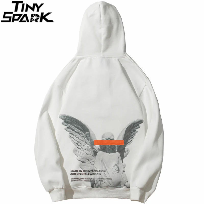 Mens 2025 Hip Hop Streetwear Harajuku Pullover Angel God Printed Hoodie Pocket Cotton Fleece Pullover Grey Hooded Sweatshirt