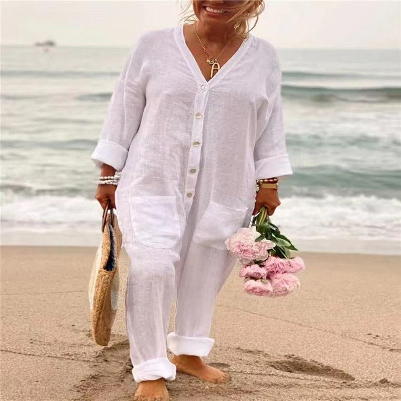 Women'S Fashion Casual Cotton and Linen Jumpsuit