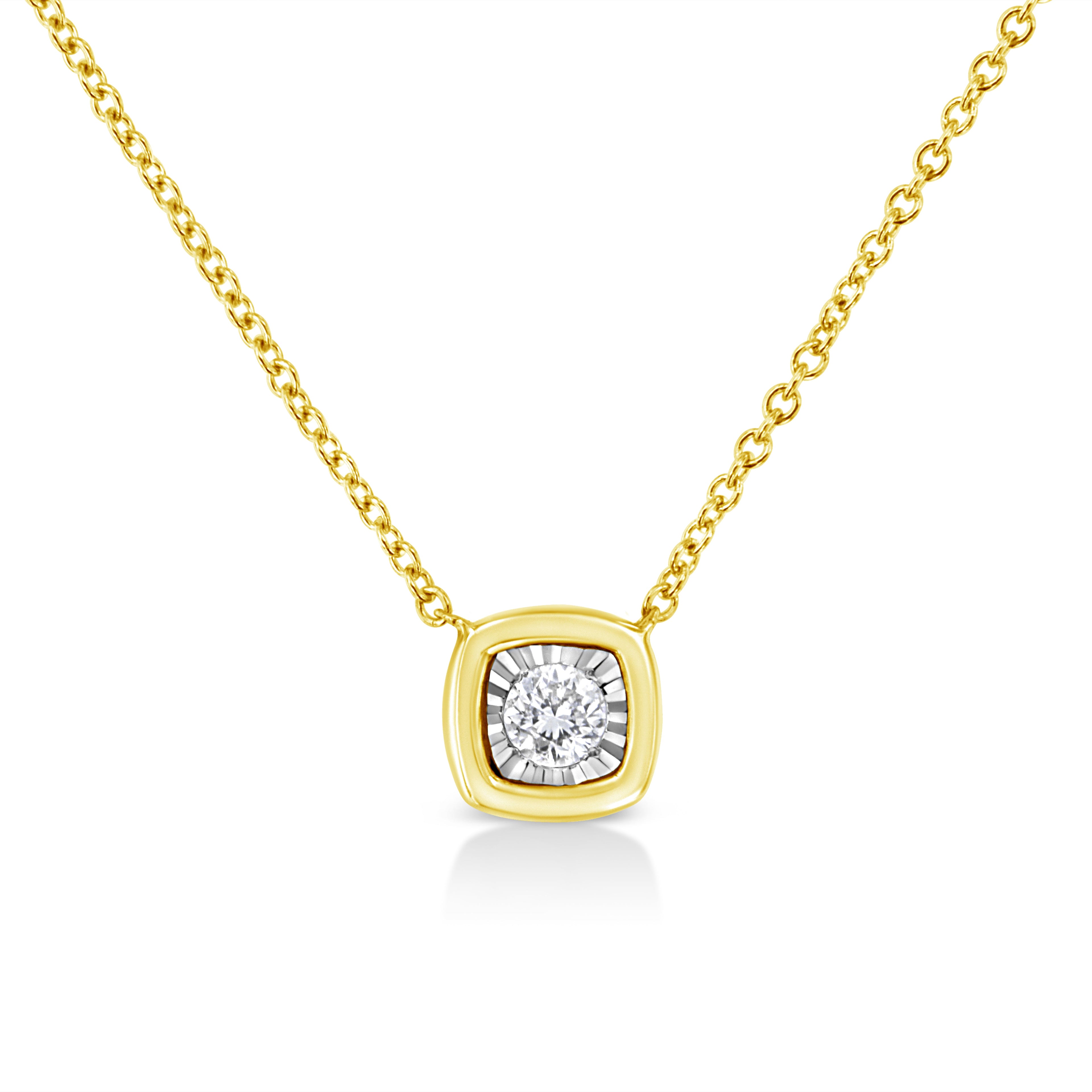 10K Yellow Gold Plated .925 Sterling Silver 1/10 Cttw Miracle Set Round Diamond Square Box Shape 18" Pendant Necklace (K-L Color, I2-I3 Clarity)