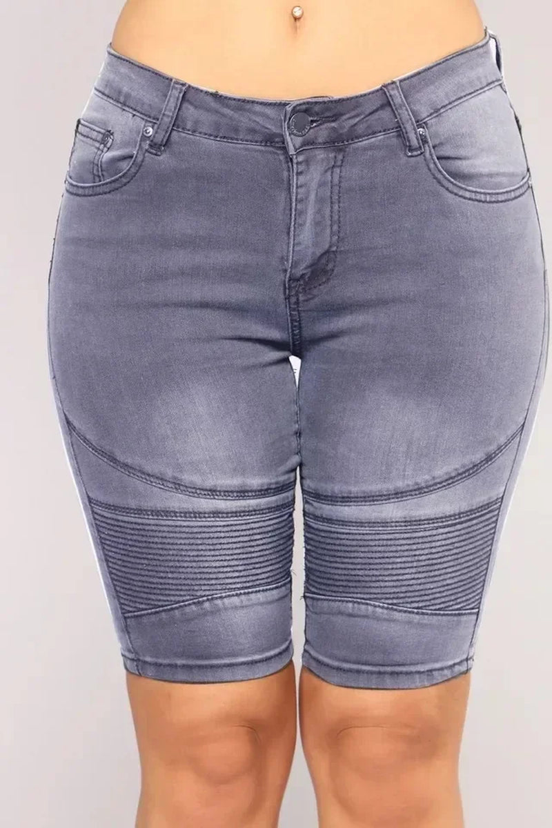 Womens Middle Rise Elastic Denim Shorts Knee Length Curvy Bermuda Stretch Short Jeans