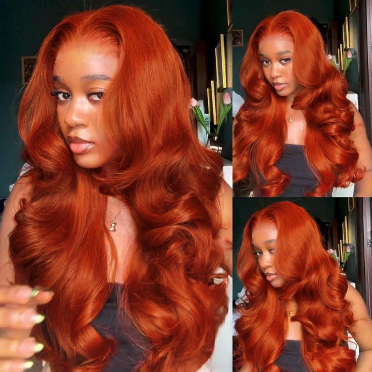 Reddish Brown Lace Front Wigs Human Hair Body Wave 200% Density Pre Plucked Auburn Brown Human Hair 13X6 Lace Front Wigs HD Transparent Lace Frontal Colored Wigs Human Hair for Women 24 Inch