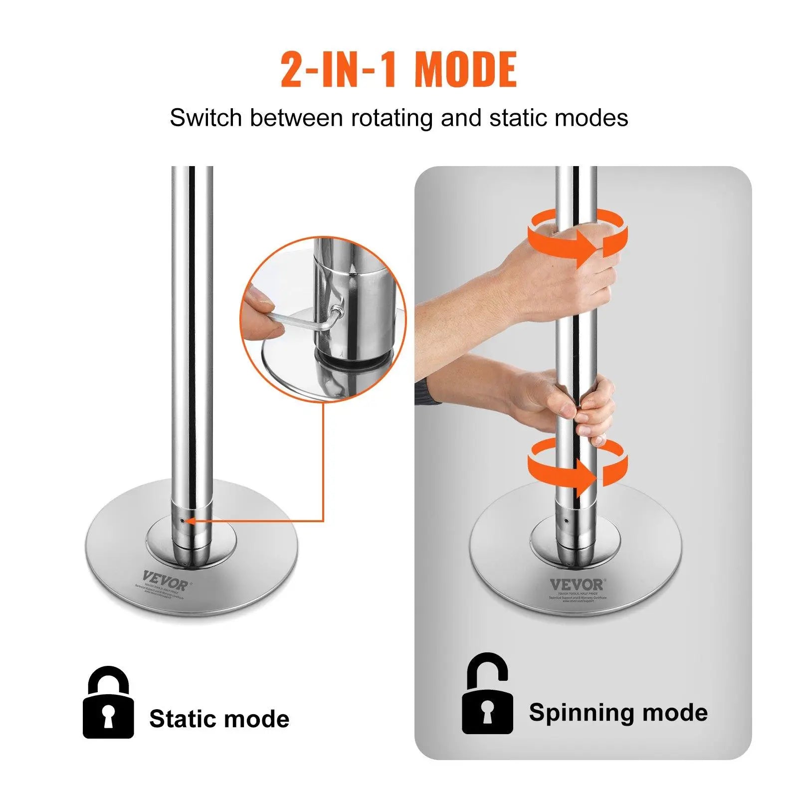 【Summerfinds】Vevor Professional Dancing Pole, , Spinning Static Dancing Pole Kit, Portable Removable Pole, 45Mm Heavy-Duty Stainless Steel Pole, Height Adjustable Fitness Pole, for Exercise Home Club Gym, Silver,Camping Essentials