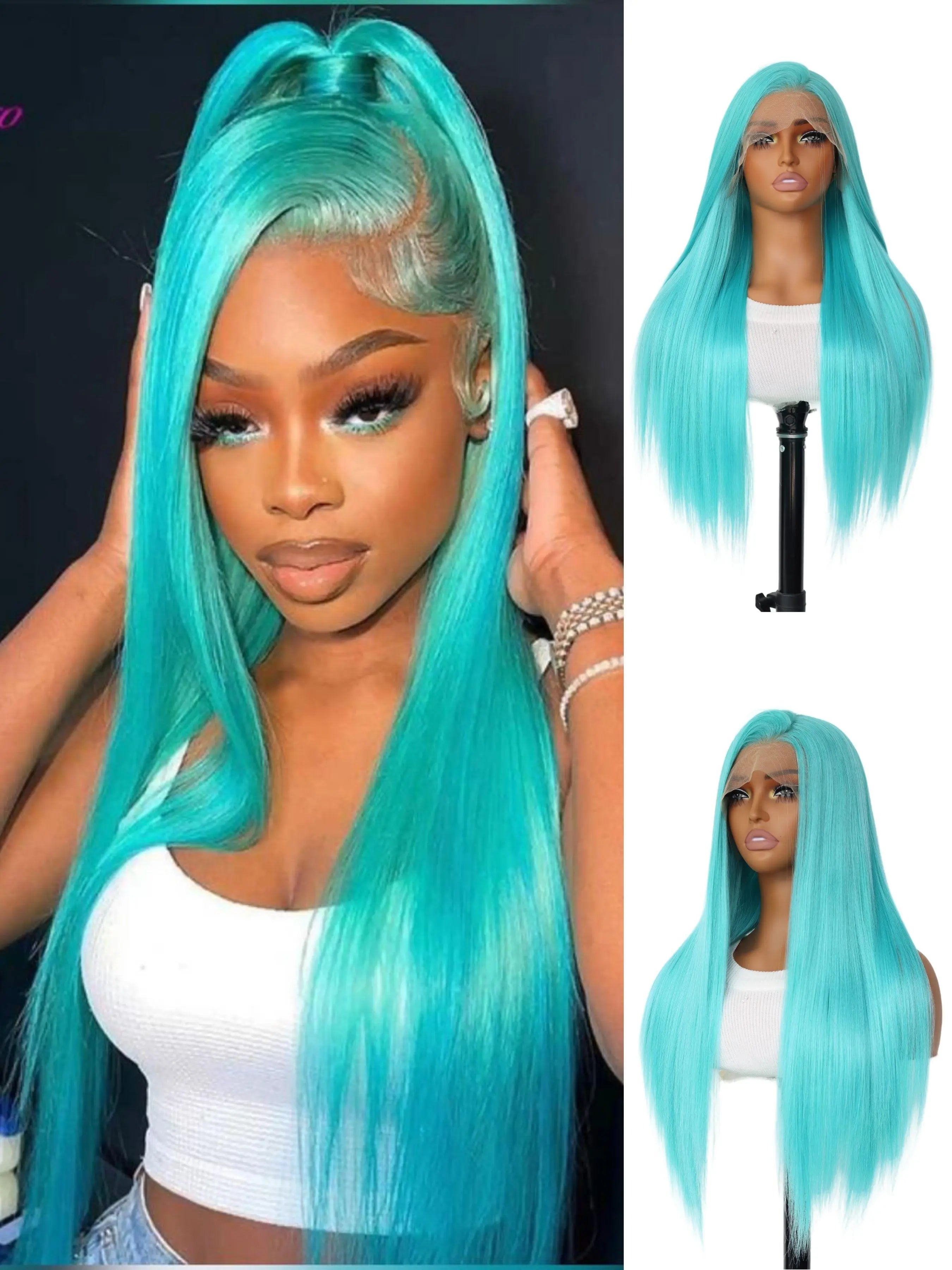Long Straight Wigs for Women, Gorgeous Fluffy Wigs without Bangs, Synthetic Lace Front Wigs for Party & Daily Use