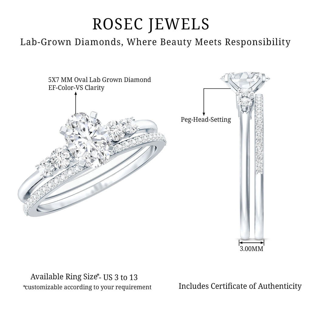Certified 0.75 Carat Oval Lab Grown Diamond Wedding Bridal Ring Set