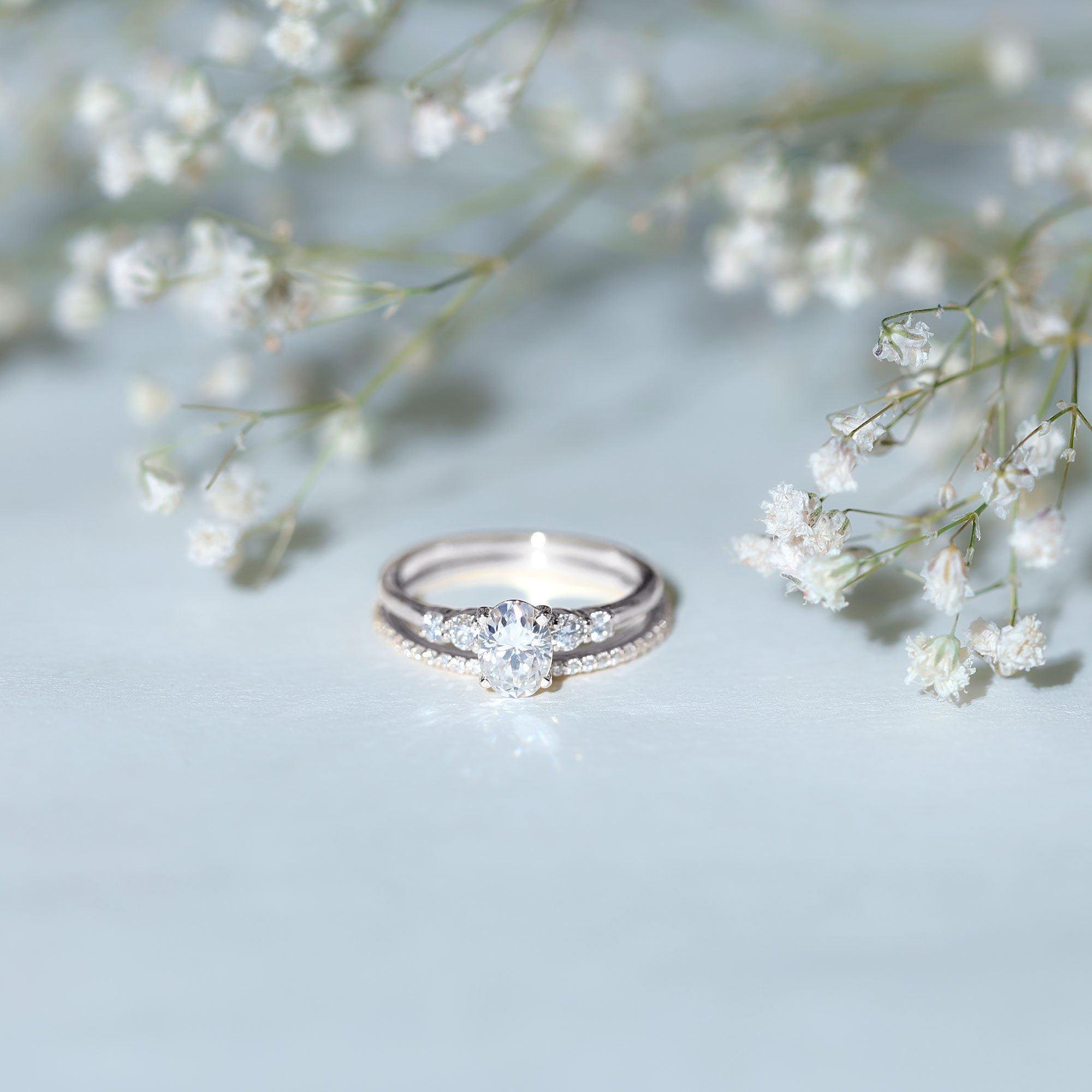 Certified 0.75 Carat Oval Lab Grown Diamond Wedding Bridal Ring Set