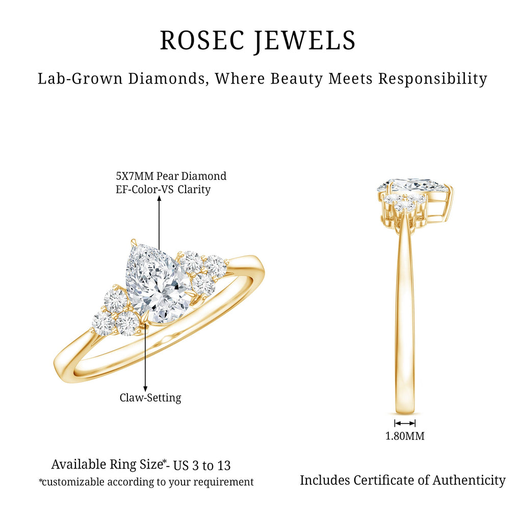 Pear Cut Lab Grown Diamond Trio Engagement Ring