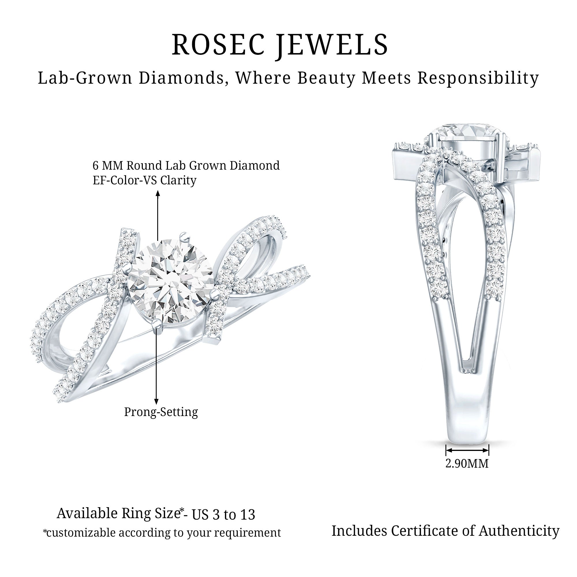 Certified Lab Grown Diamond Bypass Engagement Ring