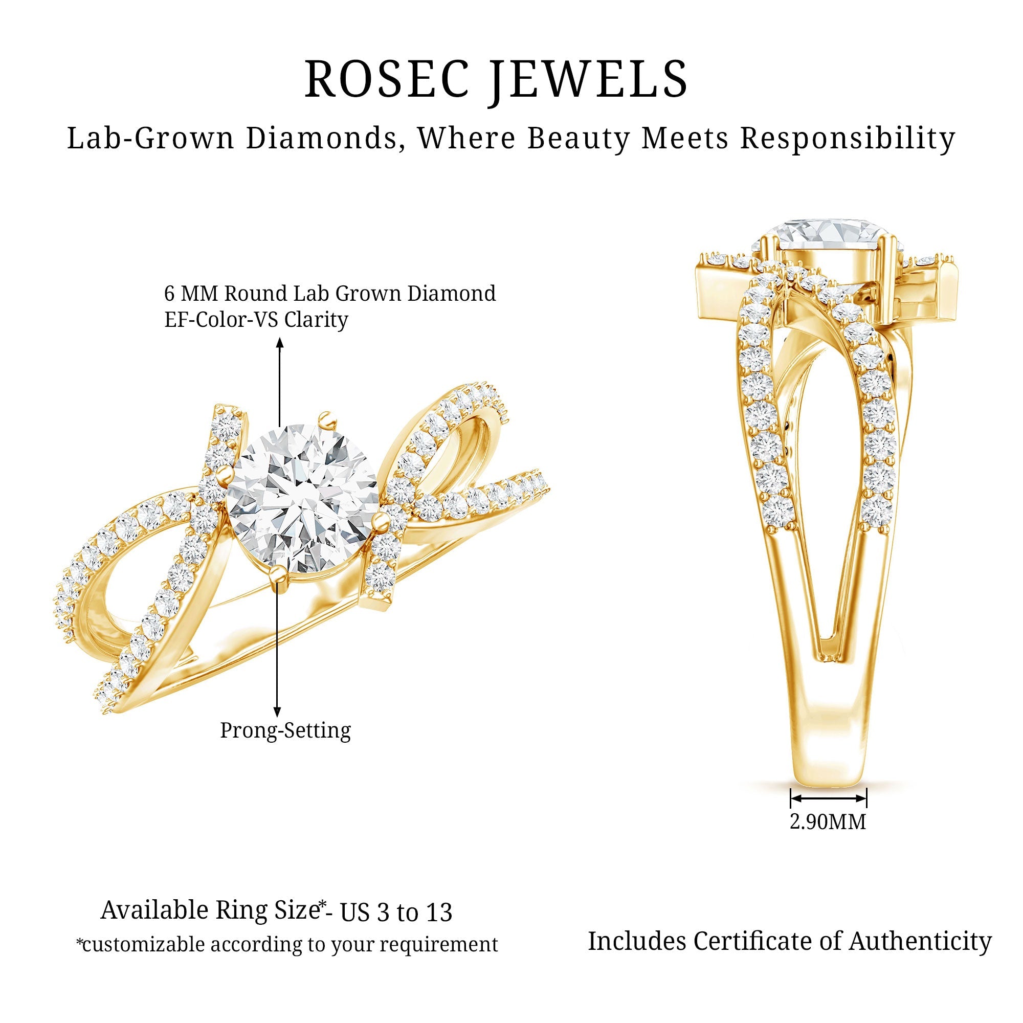 Certified Lab Grown Diamond Bypass Engagement Ring