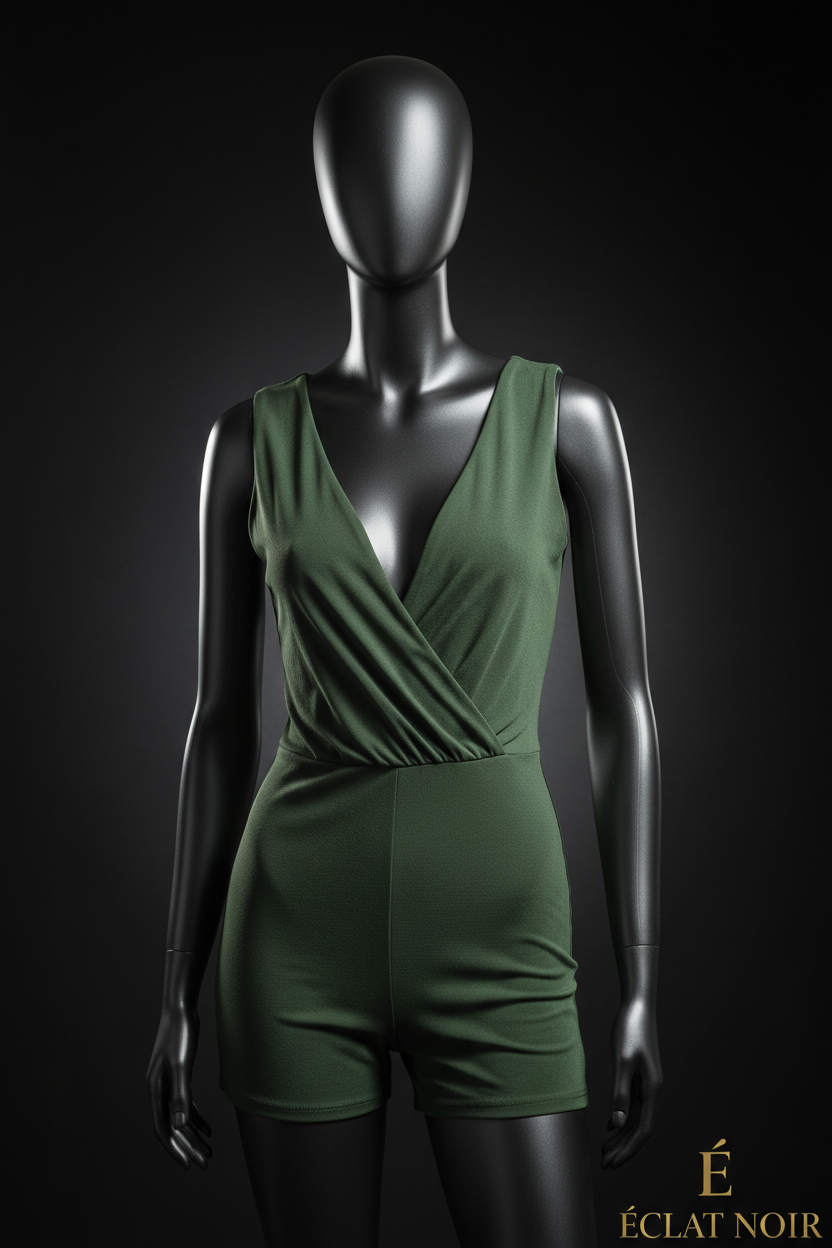 Bodycon Jumpsuit for Women - Casual Summer Deep V Neck Sleeveless Bodycon One Piece Outfits Army Green XL