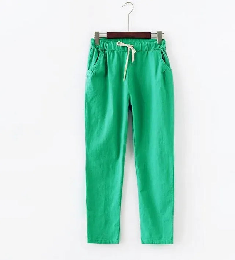 Summer Clothes Women Pants Linen Cotton Casual Pants Candy Color Trousers Female Anklelength Length Pants Harajuku Pantalones
