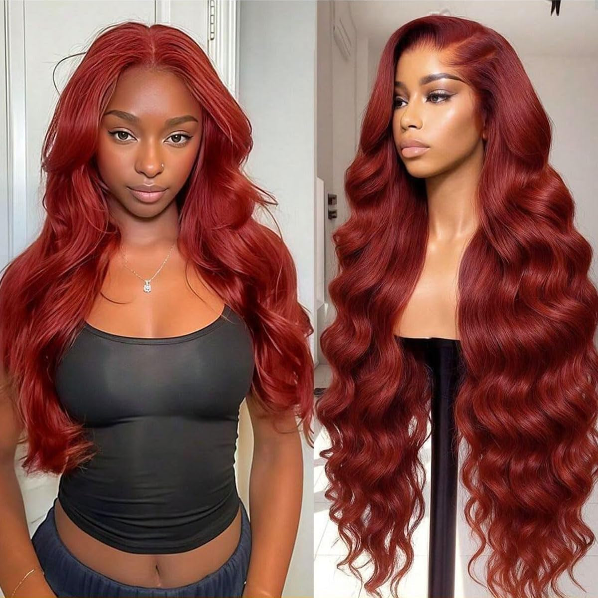 Reddish Brown Lace Front Wigs Human Hair Body Wave 200% Density Pre Plucked Auburn Brown Human Hair 13X6 Lace Front Wigs HD Transparent Lace Frontal Colored Wigs Human Hair for Women 24 Inch